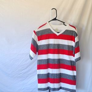 Faded glory, boys,V neck tee shirt, XL 14-16, gray and red striped